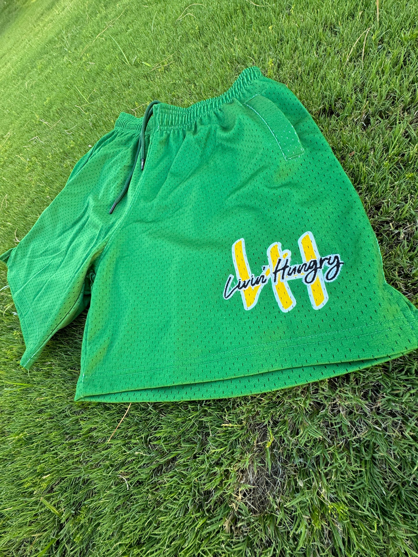 GREEN MESH SHORTS